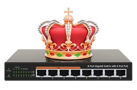 Network switch with golden crown, 3D rendering Stock Illustration