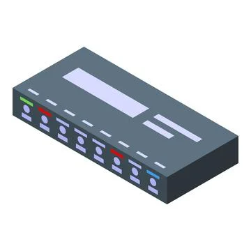 Network switch managing internet connection with leds blinking showing activi 스톡 일러스트