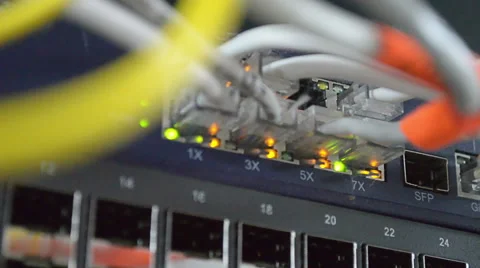Network switch, ports and cables Video stock 44075777