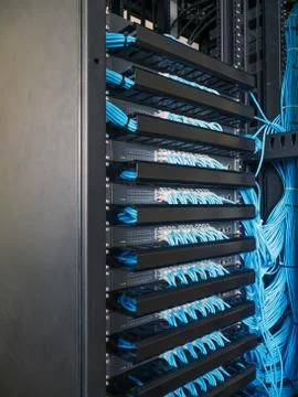 Network switch in rack cabinet Stock Photos