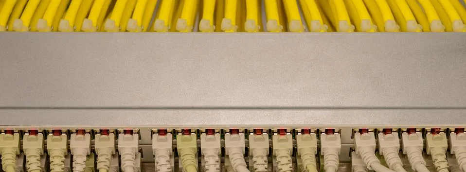 Network switch with RJ45 network cable in a data center Fotos Stock