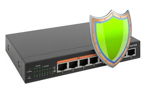 Network switch with shield, 3D rendering Stock Illustration