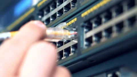 Network Switch.Internet Router.Ethernet Patch Cord.Lan Hardware Server Room Video stock 151922281