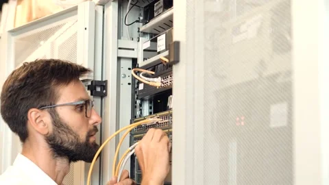 Network Switch.Internet Router.Ethernet Patch Cord.Lan Hardware Server Room Video stock 157554856