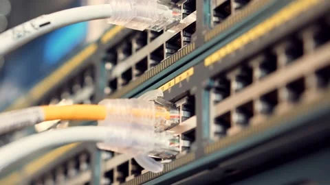 Network Switch.Internet Router.Ethernet Patch Cord.Lan Hardware Server Room Stock Footage 260922874