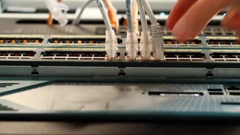 Network Switch.Internet Router.Ethernet Patch Cord.Lan Hardware Server Room Video stock 260923035