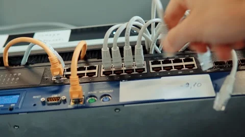 Network Switch.Internet Router.Ethernet Patch Cord.Lan Hardware Server Room Video stock 260923930