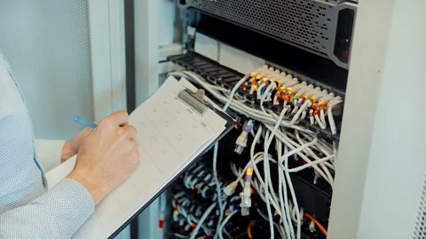 Network Switch.Internet Router.Ethernet Patch Cord.Lan Hardware Server Room Video stock 260924898