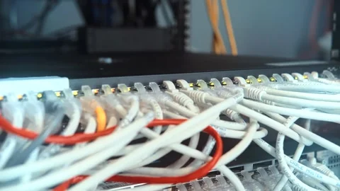 Network Switch.Internet Router.Ethernet Patch Cord.Lan Hardware Server Room Video stock 260925241