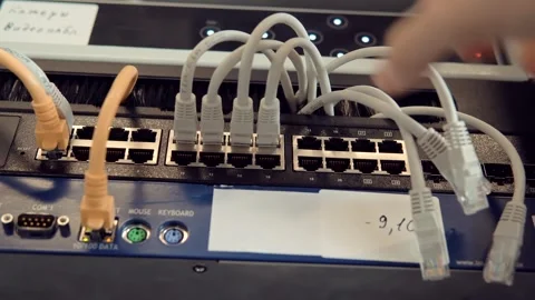 Network Switch.Internet Router.Ethernet Patch Cord.Lan Hardware Server Room Video stock 260925769