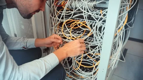 Network Switch.Internet Router.Ethernet Patch Cord.Lan Hardware Server Room Video stock 260926183