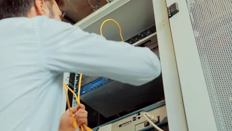 Network Switch.Internet Router.Ethernet Patch Cord.Lan Hardware Server Room Video stock 260927941