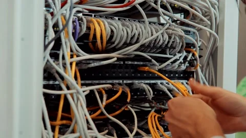Network Switch.Internet Router.Ethernet Patch Cord.Lan Hardware Server Room Video stock 260928095