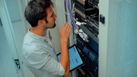 Network Switch.Internet Router.Ethernet Patch Cord.Lan Hardware Server Room Video stock 260928771