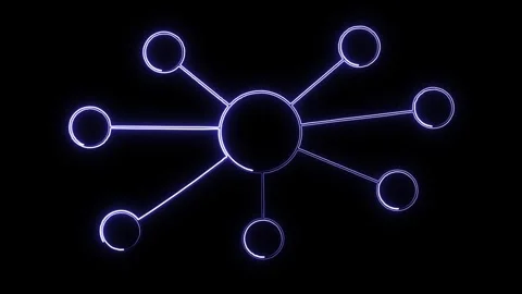 Network symbol with glowing blue neon light path effect on black background Stock Footage 336965290