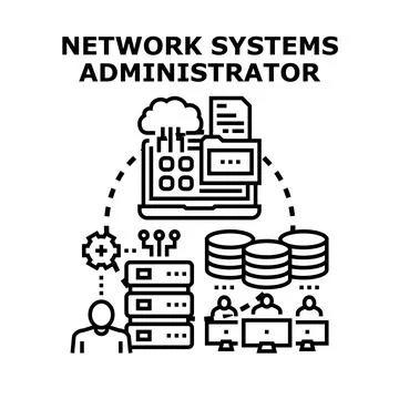 Network systems administrator managing cloud computing infrastructure Stock Illustration