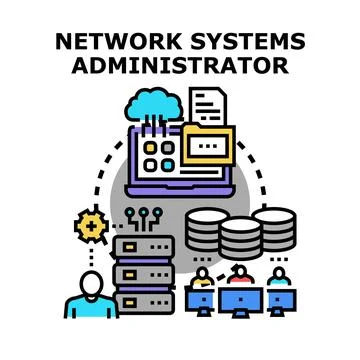 Network systems administrator managing cloud computing infrastructure Stock Illustration