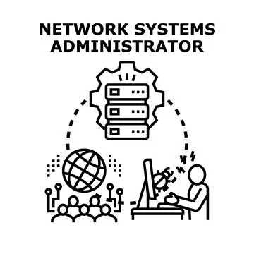 Network systems administrator managing global digital infrastructure Stock Illustration