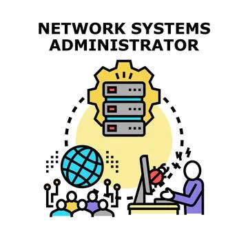 Network systems administrator managing global digital infrastructure Stock Illustration