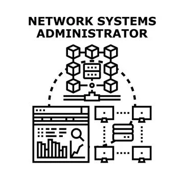 Network systems administrator managing infrastructure and operations Stock Illustration