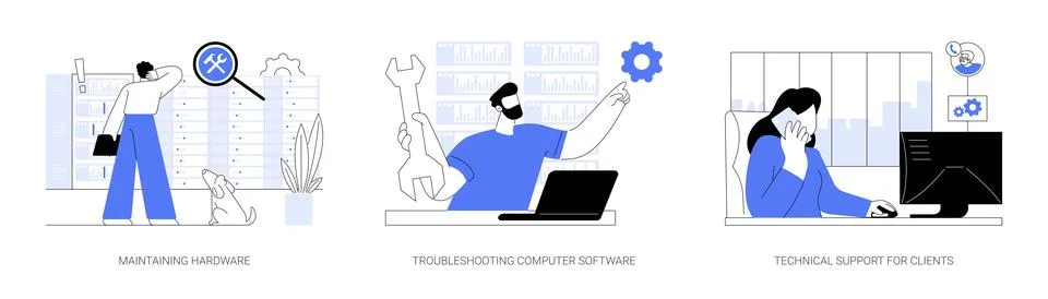 Network technician abstract concept vector illustrations. Stock Illustration