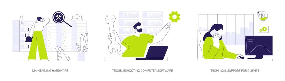 Network technician abstract concept vector illustrations. Illustrazione stock