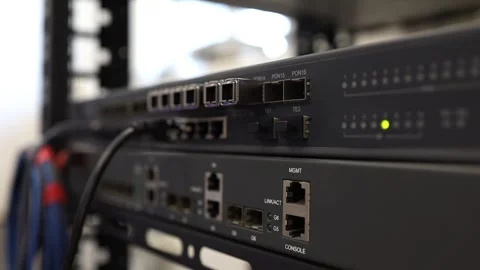 Network technician connects transceivers to a switch Video stock 278149973