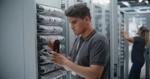 Network Technician Crimping Connector onto Ethernet Cable Stock Footage 344959740