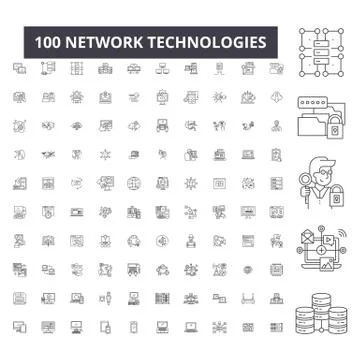 Network technologies editable line icons, 100 vector set, collection. Network Stock Illustration