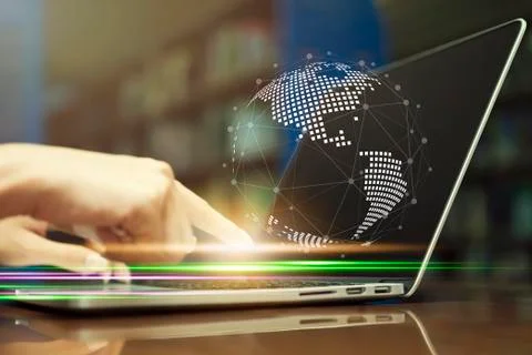 Network technology and internet connection concept. Closeup hand of business Stock Photos