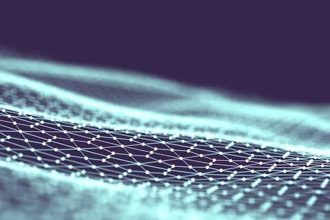 Network technology background. Futuristic tech blue background. Low poly 3d wire Illustrazione stock