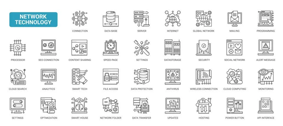 Network Technology Communication and Computing Symbols icons set Stock Illustration