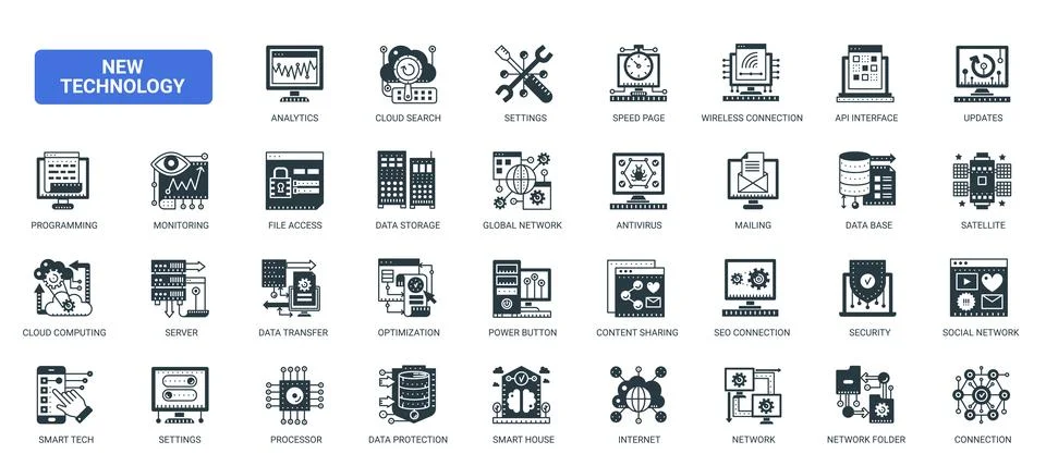 Network Technology Communication and Data Systems icons set Illustrazione stock