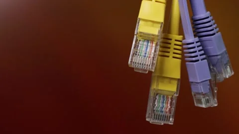 Network technology concept with colorful ethernet cables Stock Footage 344814199