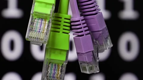 Network technology concept with ethernet cables and binary code 库存影片 345262214