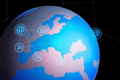 Network technology digital earth, data transmission and communication Stock Illustration