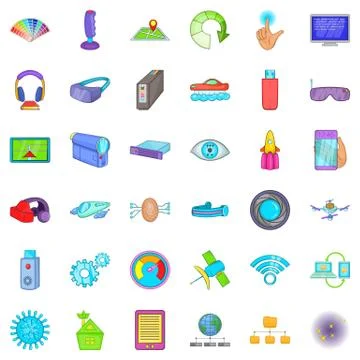 Network technology icons set, cartoon style Stock Illustration