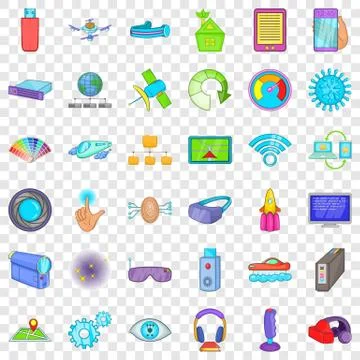 Network technology icons set, cartoon style Stock Illustration