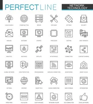 Network technology thin line web icons set. Big data outline stroke icons design Stock Illustration