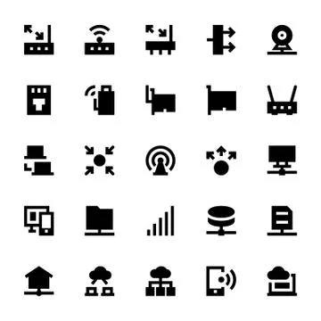 Network Technology Vector Icon Collection Stock Illustration
