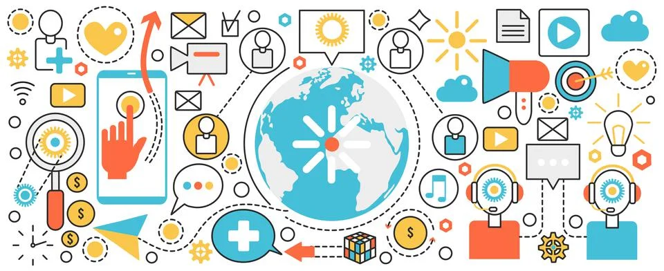 Network technology on world map of Earth, abstract global communication 스톡 일러스트