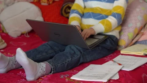 Network telecommuting in bed at home3 Stock Footage 134300748