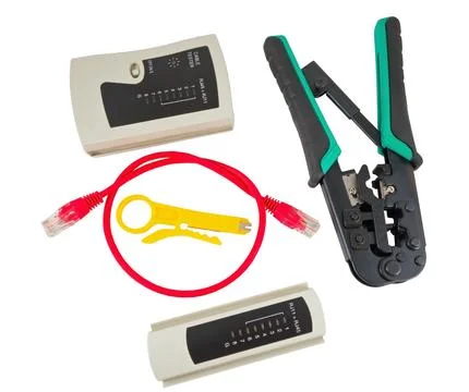 Network tester and crimping tool with RJ45 connector Stock Photos