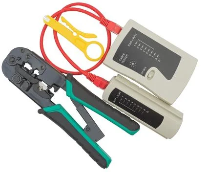Network tester and crimping tool with RJ45 connector Stock Photos