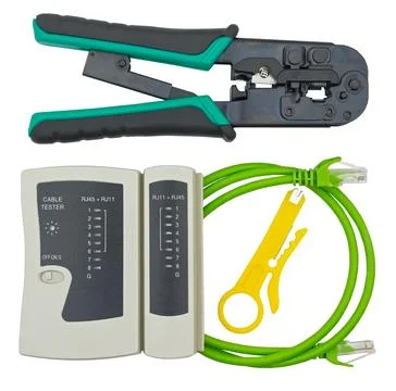 Network tester and crimping tool with RJ45 connector Stock Photos