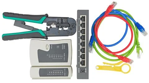 Network tester and crimping tool with RJ45 connector Stock Photos