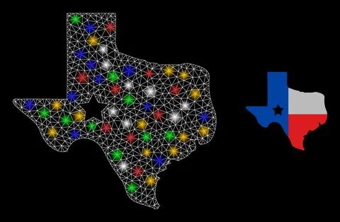 Network Texas Map Logo Glare Icon with Multicolored Glare Spots Stock Illustration