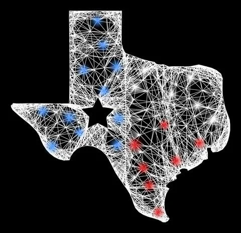 Network Texas Map Logo Web Mesh with Bright Glitter Dots Stock Illustration