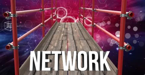 Network Text with 3D Scaffolding and space interface background 스톡 일러스트