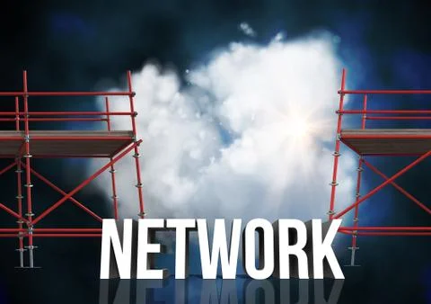 Network Text with 3D Scaffolding and illuminated cloud Stock Illustration